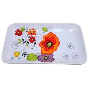 Laurie Gates Poppy Poppies Luxe Artland Floral Rectangular Serving Platter Tray